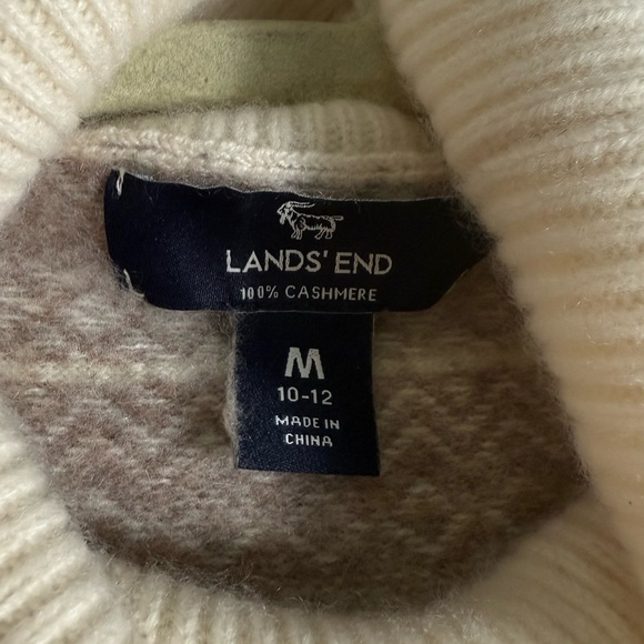 Lands’ End Girls 100% Cashmere Fair Isle Turtleneck Sweater – Size M (10–12) - Picture 3 of 6